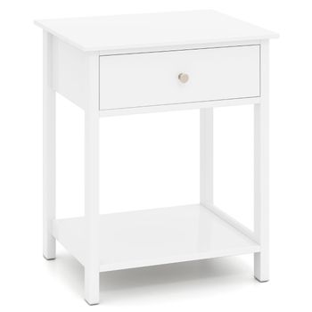 Costway Mesita de Noche con Cajón Estante Abierto Amplia Superficie de Trabajo Patas Antideslizantes para Salón Estudio 48 x 40 x 58 cm Blanco