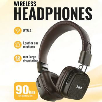 Auriculares Inalámbricos HOCO Retro de Cuero PU con Bluetooth 5.4, Auriculares HiFi Estéreo de Moda, Auriculares Supraaurales para Exteriores y Oficina