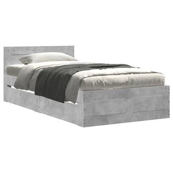 Cama Individual | Cama De Adulto | Cama Con Cabecero Madera De Ingeniería Gris Hormigón 100x200 Cm