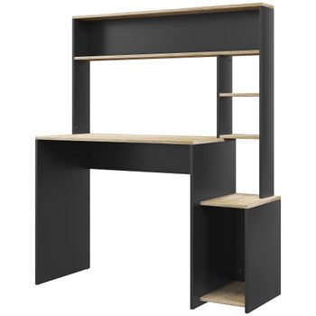 HOMCOM Mesa de Ordenador con Estantes Escritorio con Estanterías Soporte para Monitor CPU 114x45x138 cm Gris y Natural   Aosom España