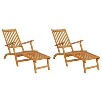 pack 2 uds sillas de jardin  silla de exterior  sillon con reposapies madera maciza de acacia