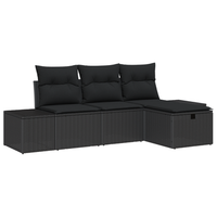 juego de sofa de jardin de 4 uds con cojines de ratan negro cfw962878