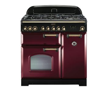 RANGEMASTER Classic Deluxe 90 Dual Fuel Range Cooker - Cranberry & Brass, Cranberry