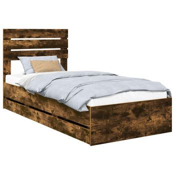 Cama Individual | Cama Para Adulto | Estructura De Cama Roble Ahumado 75 X 190 Cm Madera Ingenieril