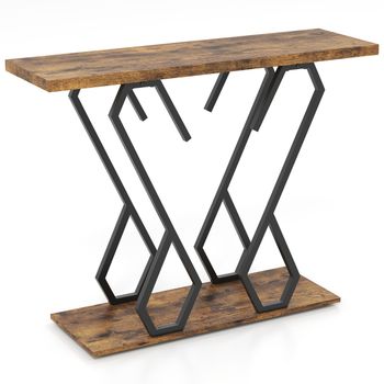 Costway Mesa Consola de Mármol Artifical con Almohadillas Ajustables en los Pies Marco de Metal Mesa para el Pasillo Mesa Auxiliar Marrón