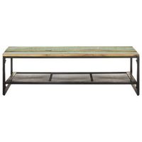 mesa de centro 110x60x35 cm madera maciza reciclada con acabado de colores mezclados y hierro con recubrimiento en polvo negro - marron