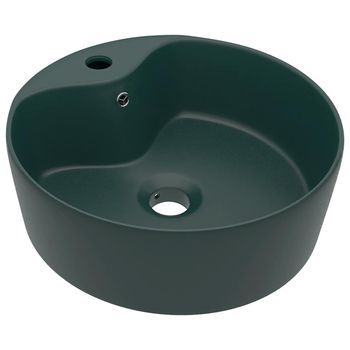 Lavabo Lujo Con Rebosadero Cerámica Verde Oscuro Mate 36x13 Cm Vidaxl