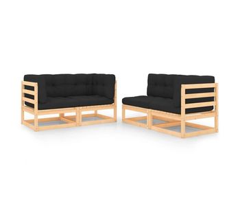 Juego de muebles de jardín 4 pzas y cojines madera pino maciza