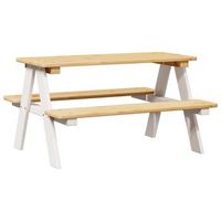 mesa infantil con bancos irun madera maciza blanca 90x795x50cm