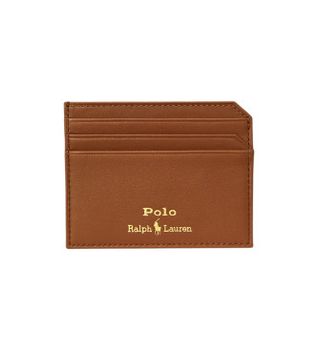Polo Ralph Lauren para hombre. 405963230002 Tarjetero de cuero liso marrón (OSFA), Casual, Piel
