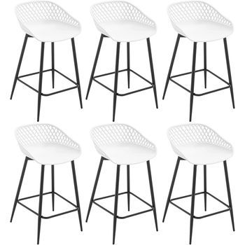 Juego De 6 Taburetes De Bar Asiento De Pp Duradero,patas De Metal,38.5 X 36 X 84.5 Cm, Blanco,woltu