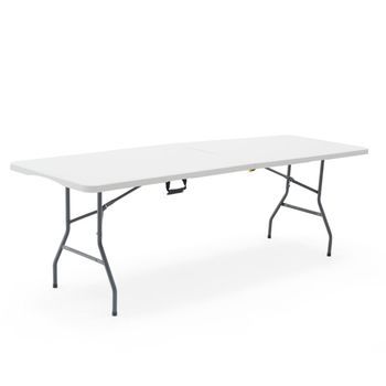 Mesa Plegable Y Portátil Gardiun New Koln 240x74x74 Cm De Resina En Color Blanco Con Asa Lateral Y Sistema De Bloqueo