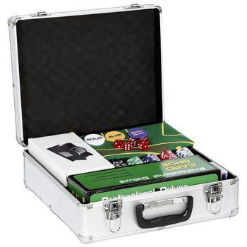 SPORTNOW Maletín de póker set completo 500 fichas, caja en ABS, cartas, dados, crupier, tapete, llaves   Aosom España