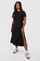 vestido camiseta plus fruncido de algodon negro