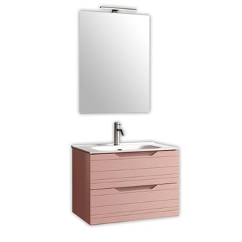 Mueble de baño con espejo 4 piezas en mdf rosa empolvado