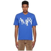 amiri camiseta staggered logo tee blue para hombre