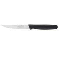 cofan caja de 25 cuchillos de cocina con filo microdentado  hoja inoxidable de 105 cm  mango negro  alto rendimiento y precision de corte