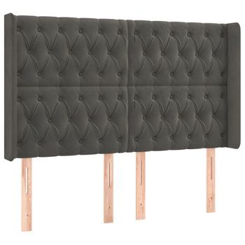Cabecero Cama Mueble De Dormitorio Con Led De Terciopelo Oscuro 163 X 16 X 118/128 Cm Gris M02_0008850