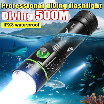 Linterna profesional de buceo profundo, 500M, 200000 LM, IPX8, LED, interruptor de presión, antorcha de exploración, lámpara de mano