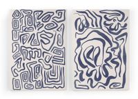 set 2 lienzos 60x40 impresos trazos azules