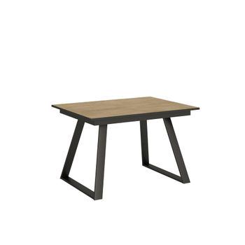 Mesa extensible 90x120/180 cm efecto madera roble natural, hierro