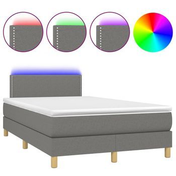 Cama Box Spring Con Colchón Y Led Tela Gris Oscuro 120x200 Cm Vidaxl