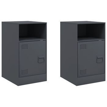 Pack 2 Uds Mesitas De Noche | Mesilla De Noche Gris Antracita 34,5x39x62 Cm