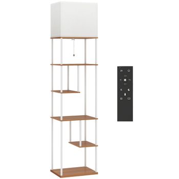 HOMCOM Lámpara de Pie con Estantes Temperaturas de Color Ajustable 3000K-6500K Control Remoto Bombilla E27 Natural
