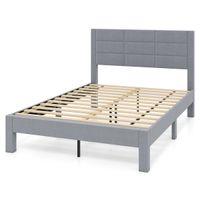 costway marco de cama doble con cabecero acolchado plataforma de laminas de madera no requiere somier 211 x 141 x 109 cm gris
