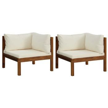 Sofás De Esquina 2 Uds Cojines Blanco Crema Madera De Acacia Vidaxl