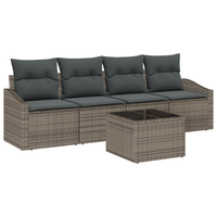 conjunto de sofa de jardin de 5 uds con cojines gris ratan sintetico cfw332450