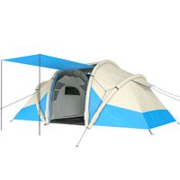 outsunny tienda inflable facil de montar 2-4 personas 2 dormitorios azul