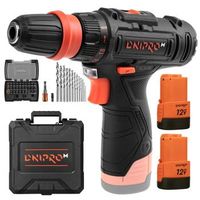 dnipro-m taladro atornillador 12v 25 nm 2 velocidades 1350 rpm led 2 baterias 2ah cargador brocas puntas y maletin cdr12qx