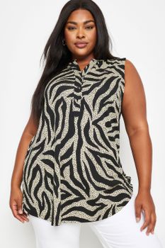 Yours Blusa Negra Sin Mangas Estampado Cebra, Mujer Curvy Y Tallas Grandes, Yours