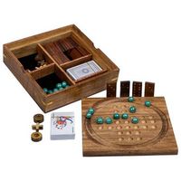 juego 5 en 1 en caja de madera marron 23x23