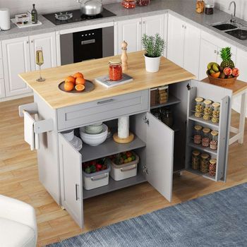 Carrito De Cocina Grande Y Móvil, Superficie Plegable Multifuncional, Mueble Con Ruedas