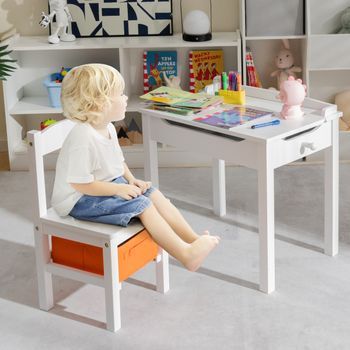 Juego De Mesa Y Silla Para Niños Escritorio De Estudio Con Cajón Blanco