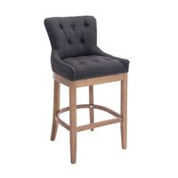 taburete de bar con reposapies de diseno moderno en tela gris oscuro y patas de madera de caucho 100001056