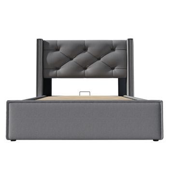 Cama Contenedor Acolchada 90x200cm En Tejido De Algodón Con Somier Gris