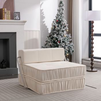 Canapé Convertible Plegable Blanco Con Colchón Para Pequeño Espacio Salón Habitación De Invitados Respaldo Desmontable
