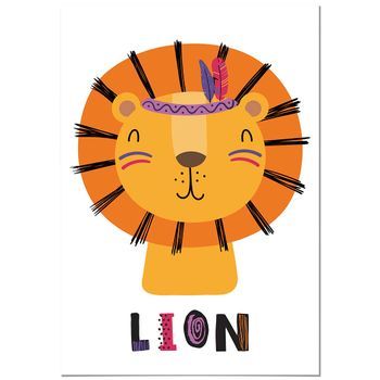 Panorama Cuadro De Aluminio Infantiles Para Habitación Animal León 70x100 Cm