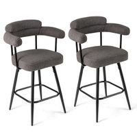 costway set de 2 taburetes giratorios con respaldo y brazos curvos con patas de metal y reposapies para cocina cafeteria 63 x 54 x 100 cm gris