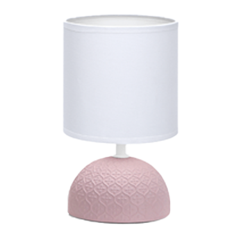 Aigostar 196950 - Lámpara de cerámica de mesa, semioval rosado, cuerpo de diseño sencillo color rosado, pantalla de tela color blanco, casquillo E14. Perfecta para el salón, dormitorio o recibidor.