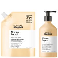 lroreal professionnel absolut repair shampoo 500ml and refill pack 500ml for dry  damaged hair