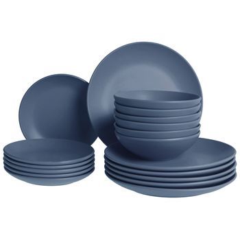 Vajilla De 18 Piezas De Gres Hecho A Mano 6 Personas Con Acabado Esmaltado Azul Vivani