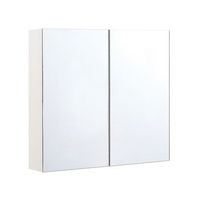 armario de bano con espejo madera contrachapada blanca 80 x 70 cm de pared 2 puertas estantes almacenamiento navarra