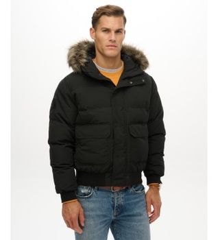 Superdry para hombre. M5012363A Chaqueta Everest Hooded negro (L), Casual, Poliéster Reciclado