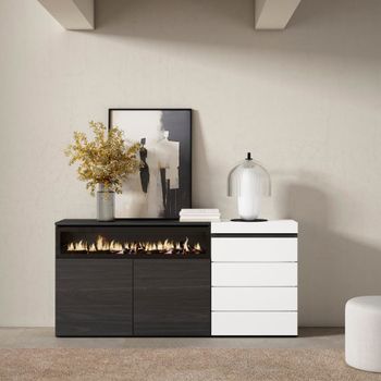 Aparador efecto madera blanco 157x35x75cm chimenea efecto fuego