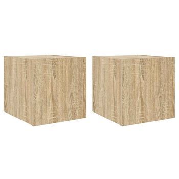 2 Uds Muebles Tv Pared | Mueble De Salón | Armario Tv Luces Led Roble Sonoma 30,5x35x30 Cm