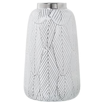 Jarron ceramica blanco, plata 16, 5x28cm